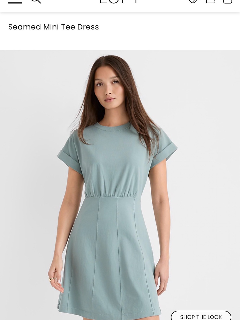 LOFT Sage Green Seamed Mini Tee Dress